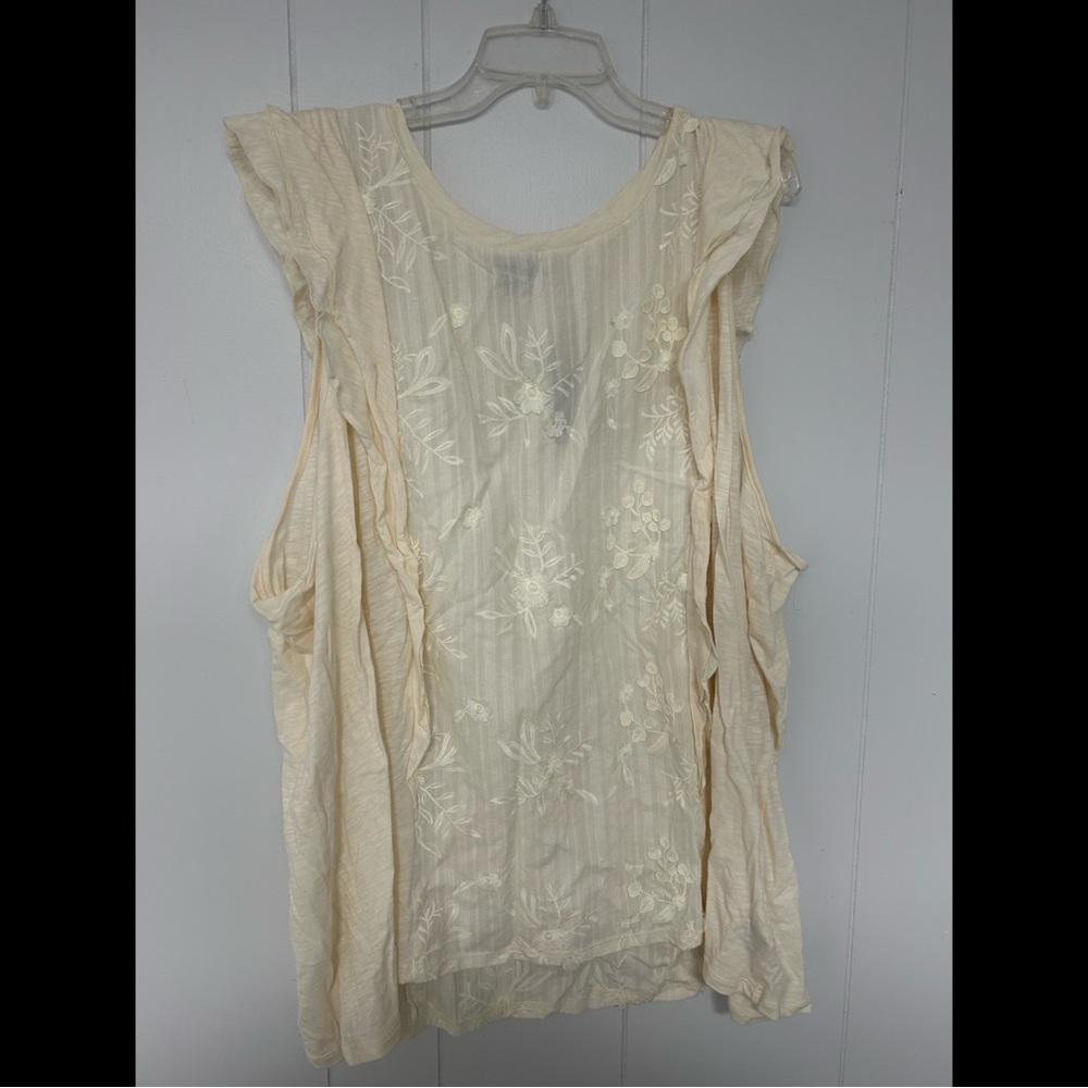 5XL Torrid Cotton Slub Woven Embroidery Front Crew Neck Ruffle Sleeve Top